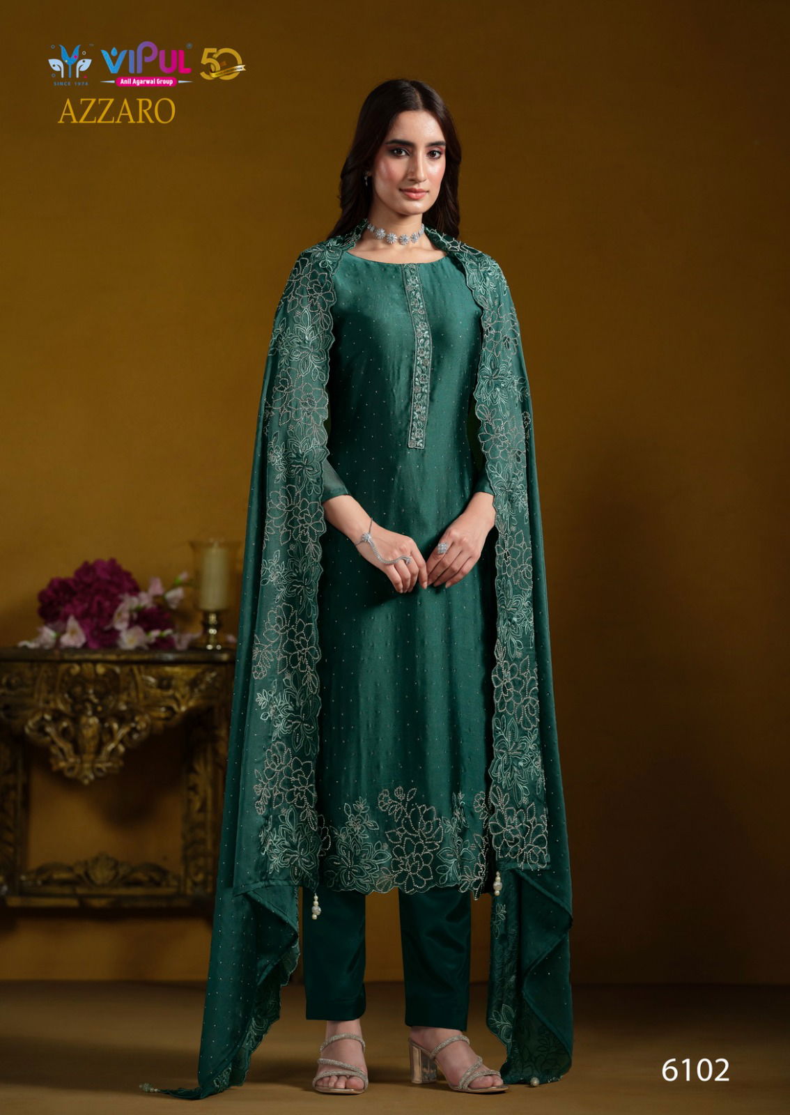 Azzaro By Vipul Swarovski Embroidery Work Designer Suits Wholesale Market In Surat